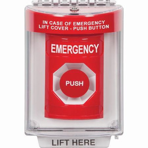 SS2034EM-EN STI Red Indoor/Outdoor Flush Momentary Stopper Station with EMERGENCY Label English