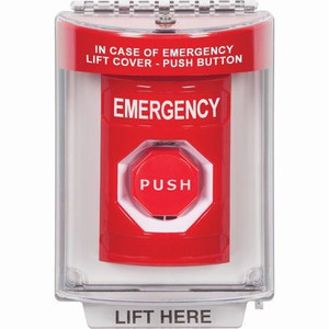 SS2038EM-EN STI Red Indoor/Outdoor Flush Pneumatic (Illuminated) Stopper Station with EMERGENCY Label English