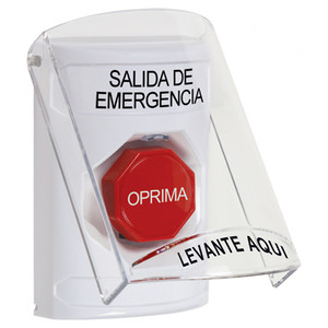 SS23A2EX-ES STI White Indoor Only Flush or Surface w/ Horn Key-to-Reset (Illuminated) Stopper Station with EMERGENCY EXIT Label Spanish
