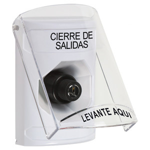 SS23A3LD-ES STI White Indoor Only Flush or Surface w/ Horn Key-to-Activate Stopper Station with LOCKDOWN Label Spanish