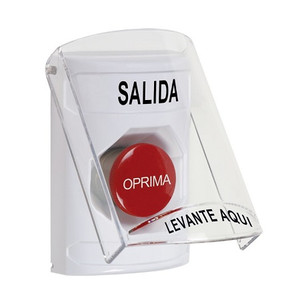 SS23A4XT-ES STI White Indoor Only Flush or Surface w/ Horn Momentary Stopper Station with EXIT Label Spanish