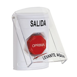 SS23A9XT-ES STI White Indoor Only Flush or Surface w/ Horn Turn-to-Reset (Illuminated) Stopper Station with EXIT Label Spanish