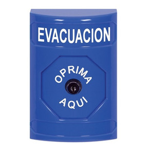 SS2400EV-ES STI Blue No Cover Key-to-Reset Stopper Station with EVACUATION Label Spanish