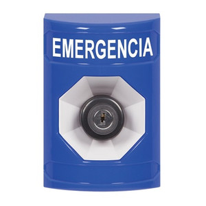 SS2403EM-ES STI Blue No Cover Key-to-Activate Stopper Station with EMERGENCY Label Spanish