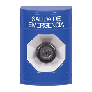 SS2403EX-ES STI Blue No Cover Key-to-Activate Stopper Station with EMERGENCY EXIT Label Spanish