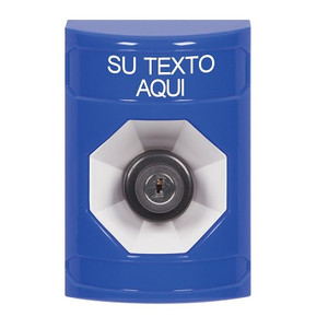 SS2403ZA-ES STI Blue No Cover Key-to-Activate Stopper Station with Non-Returnable Custom Text Label Spanish