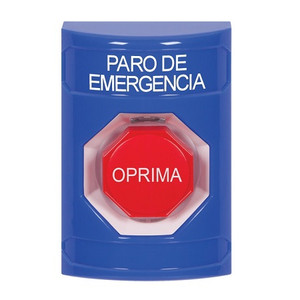 SS2405ES-ES STI Blue No Cover Momentary (Illuminated) Stopper Station with EMERGENCY STOP Label Spanish