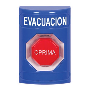 SS2405EV-ES STI Blue No Cover Momentary (Illuminated) Stopper Station with EVACUATION Label Spanish