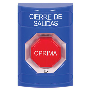 SS2409LD-ES STI Blue No Cover Turn-to-Reset (Illuminated) Stopper Station with LOCKDOWN Label Spanish