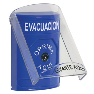 SS2420EV-ES STI Blue Indoor Only Flush or Surface Key-to-Reset Stopper Station with EVACUATION Label Spanish