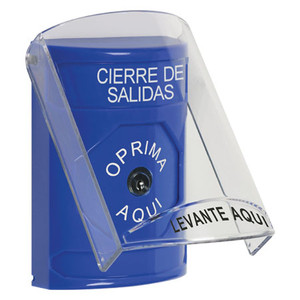 SS2420LD-ES STI Blue Indoor Only Flush or Surface Key-to-Reset Stopper Station with LOCKDOWN Label Spanish