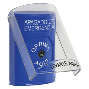 SS2420PO-ES STI Blue Indoor Only Flush or Surface Key-to-Reset Stopper Station with EMERGENCY POWER OFF Label Spanish