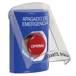 SS2421PO-ES STI Blue Indoor Only Flush or Surface Turn-to-Reset Stopper Station with EMERGENCY POWER OFF Label Spanish