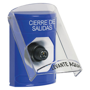 SS2423LD-ES STI Blue Indoor Only Flush or Surface Key-to-Activate Stopper Station with LOCKDOWN Label Spanish