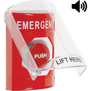 SS20A1EM-EN STI Red Indoor Only Flush or Surface w/ Horn Turn-to-Reset Stopper Station with EMERGENCY Label English