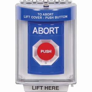 SS2431AB-ES STI Blue Indoor/Outdoor Flush Turn-to-Reset Stopper Station with ABORT Label Spanish