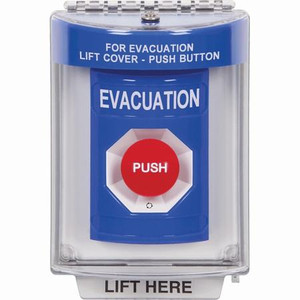 SS2431EV-ES STI Blue Indoor/Outdoor Flush Turn-to-Reset Stopper Station with EVACUATION Label Spanish