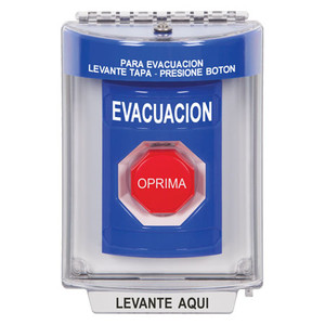SS2432EV-ES STI Blue Indoor/Outdoor Flush Key-to-Reset (Illuminated) Stopper Station with EVACUATION Label Spanish