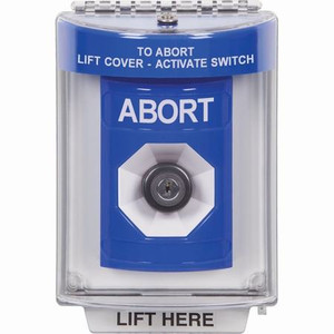 SS2433AB-ES STI Blue Indoor/Outdoor Flush Key-to-Activate Stopper Station with ABORT Label Spanish