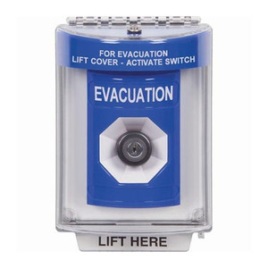 SS2433EV-ES STI Blue Indoor/Outdoor Flush Key-to-Activate Stopper Station with EVACUATION Label Spanish