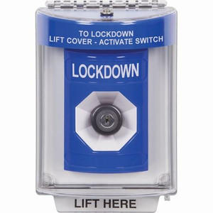 SS2433LD-ES STI Blue Indoor/Outdoor Flush Key-to-Activate Stopper Station with LOCKDOWN Label Spanish