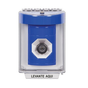 SS2433NT-ES STI Blue Indoor/Outdoor Flush Key-to-Activate Stopper Station with No Text Label Spanish
