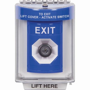 SS2433XT-ES STI Blue Indoor/Outdoor Flush Key-to-Activate Stopper Station with EXIT Label Spanish