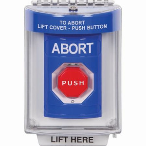 SS2439AB-ES STI Blue Indoor/Outdoor Flush Turn-to-Reset (Illuminated) Stopper Station with ABORT Label Spanish
