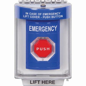 SS2439EM-ES STI Blue Indoor/Outdoor Flush Turn-to-Reset (Illuminated) Stopper Station with EMERGENCY Label Spanish