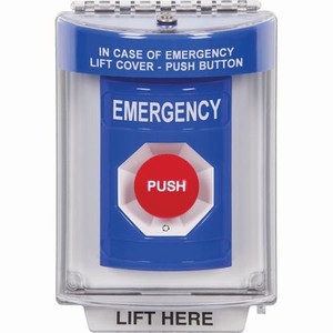 SS2441EM-ES STI Blue Indoor/Outdoor Flush w/ Horn Turn-to-Reset Stopper Station with EMERGENCY Label Spanish