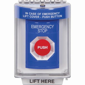 SS2441ES-ES STI Blue Indoor/Outdoor Flush w/ Horn Turn-to-Reset Stopper Station with EMERGENCY STOP Label Spanish