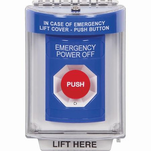 SS2441PO-ES STI Blue Indoor/Outdoor Flush w/ Horn Turn-to-Reset Stopper Station with EMERGENCY POWER OFF Label Spanish
