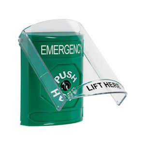 SS2120EM-EN STI Green Indoor Only Flush or Surface Key-to-Reset Stopper Station with EMERGENCY Label English
