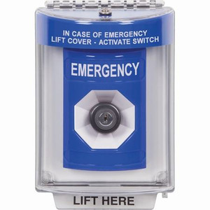 SS2443EM-ES STI Blue Indoor/Outdoor Flush w/ Horn Key-to-Activate Stopper Station with EMERGENCY Label Spanish