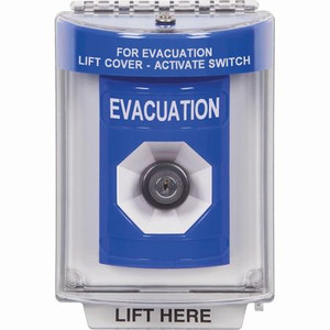 SS2443EV-ES STI Blue Indoor/Outdoor Flush w/ Horn Key-to-Activate Stopper Station with EVACUATION Label Spanish