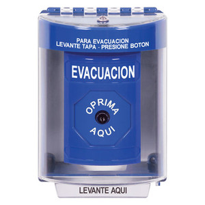 SS2470EV-ES STI Blue Indoor/Outdoor Surface Key-to-Reset Stopper Station with EVACUATION Label Spanish