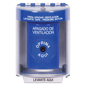 SS2470HV-ES STI Blue Indoor/Outdoor Surface Key-to-Reset Stopper Station with HVAC SHUT DOWN Label Spanish