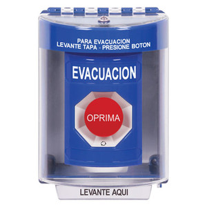 SS2471EV-ES STI Blue Indoor/Outdoor Surface Turn-to-Reset Stopper Station with EVACUATION Label Spanish