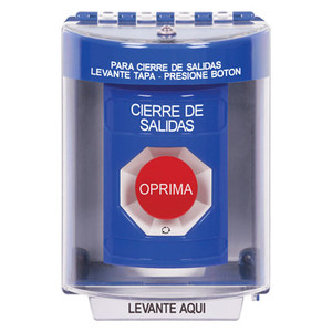 SS2471LD-ES STI Blue Indoor/Outdoor Surface Turn-to-Reset Stopper Station with LOCKDOWN Label Spanish