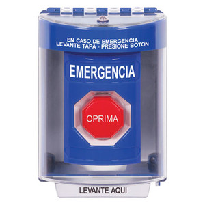 SS2472EM-ES STI Blue Indoor/Outdoor Surface Key-to-Reset (Illuminated) Stopper Station with EMERGENCY Label Spanish