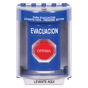 SS2472EV-ES STI Blue Indoor/Outdoor Surface Key-to-Reset (Illuminated) Stopper Station with EVACUATION Label Spanish