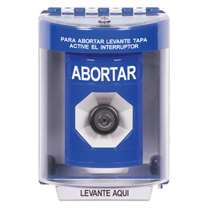 SS2473AB-ES STI Blue Indoor/Outdoor Surface Key-to-Activate Stopper Station with ABORT Label Spanish