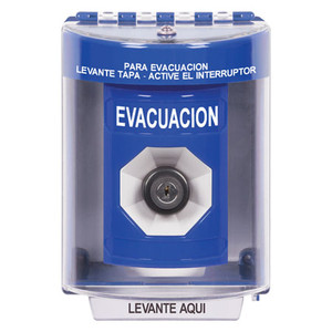 SS2473EV-ES STI Blue Indoor/Outdoor Surface Key-to-Activate Stopper Station with EVACUATION Label Spanish