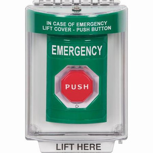 SS2139EM-EN STI Green Indoor/Outdoor Flush Turn-to-Reset (Illuminated) Stopper Station with EMERGENCY Label English