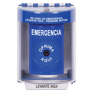SS2480EM-ES STI Blue Indoor/Outdoor Surface w/ Horn Key-to-Reset Stopper Station with EMERGENCY Label Spanish