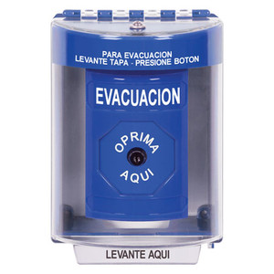 SS2480EV-ES STI Blue Indoor/Outdoor Surface w/ Horn Key-to-Reset Stopper Station with EVACUATION Label Spanish