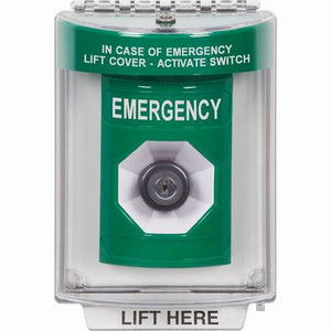 SS2143EM-EN STI Green Indoor/Outdoor Flush w/ Horn Key-to-Activate Stopper Station with EMERGENCY Label English