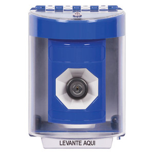 SS2483NT-ES STI Blue Indoor/Outdoor Surface w/ Horn Key-to-Activate Stopper Station with No Text Label Spanish