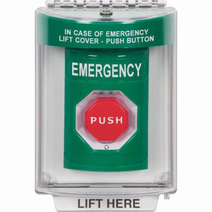 SS2149EM-EN STI Green Indoor/Outdoor Flush w/ Horn Turn-to-Reset (Illuminated) Stopper Station with EMERGENCY Label English