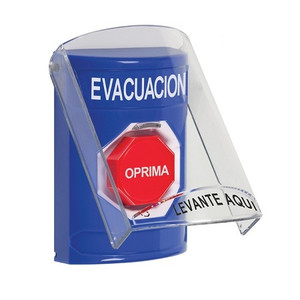 SS24A9EV-ES STI Blue Indoor Only Flush or Surface w/ Horn Turn-to-Reset (Illuminated) Stopper Station with EVACUATION Label Spanish